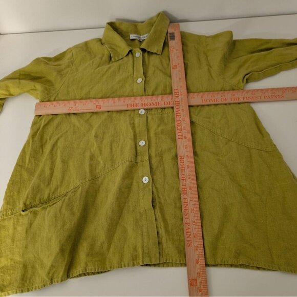 Christopher Calvin Linen Tunic Womens Size Small Chartreuse Yellow Lagenlook - Picture 10 of 12